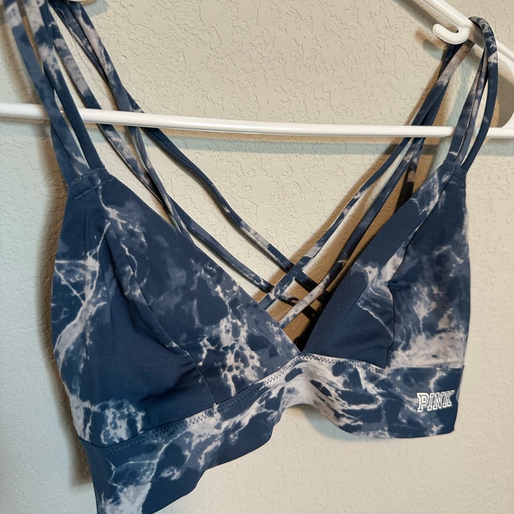 PINK Victoria's Secret Tie-Dye Strappy Bralette - Blue/White